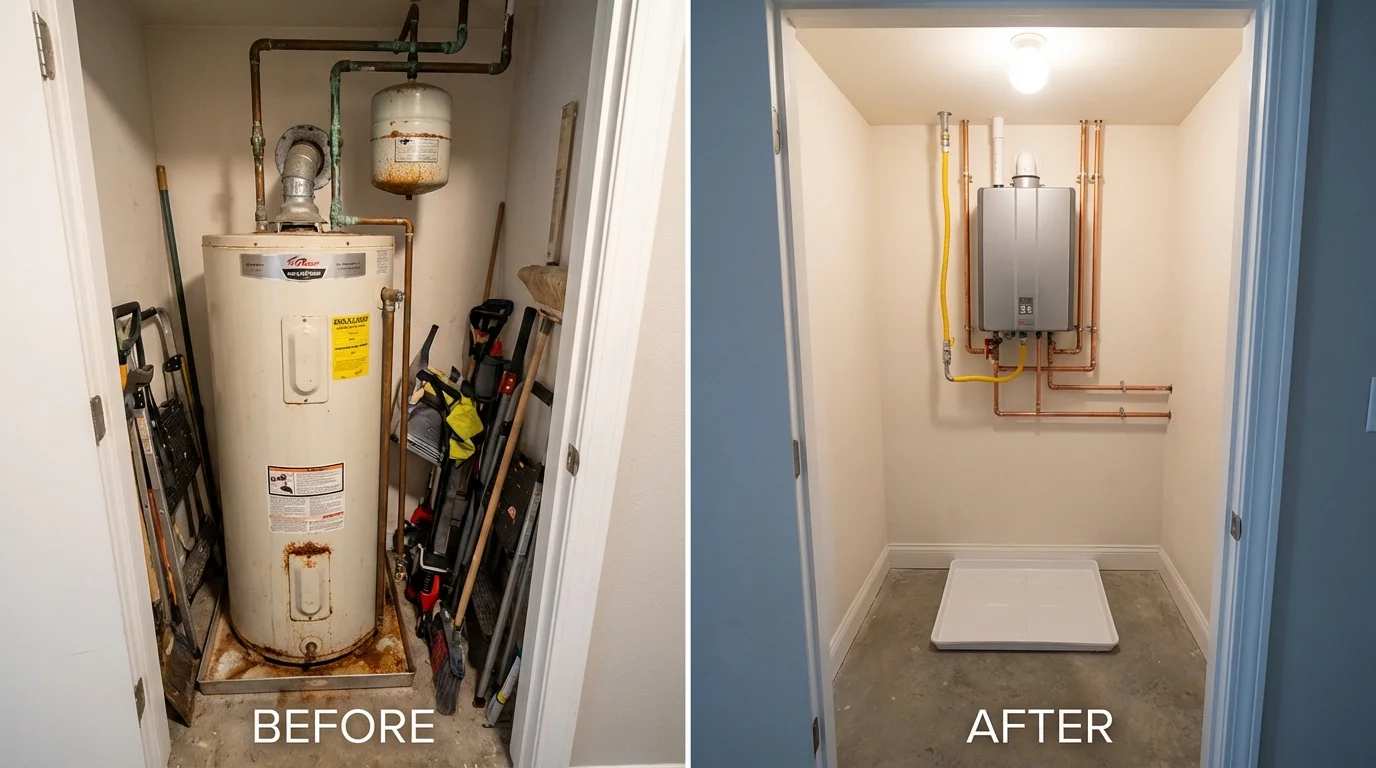 Tank water heater versus wall-mounted tankless unit comparison for Murphy, ID homeowners