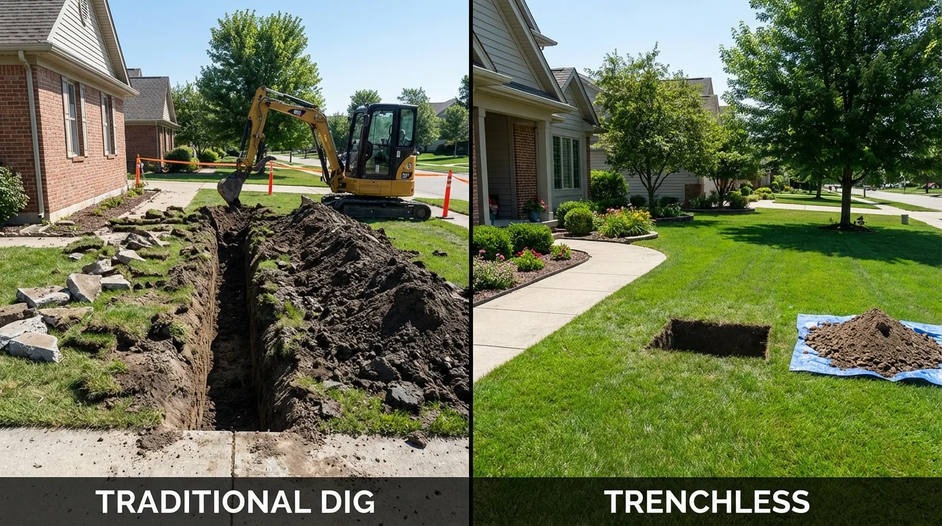 Trenchless sewer repair with minimal yard damage versus traditional excavation in Murphy, ID